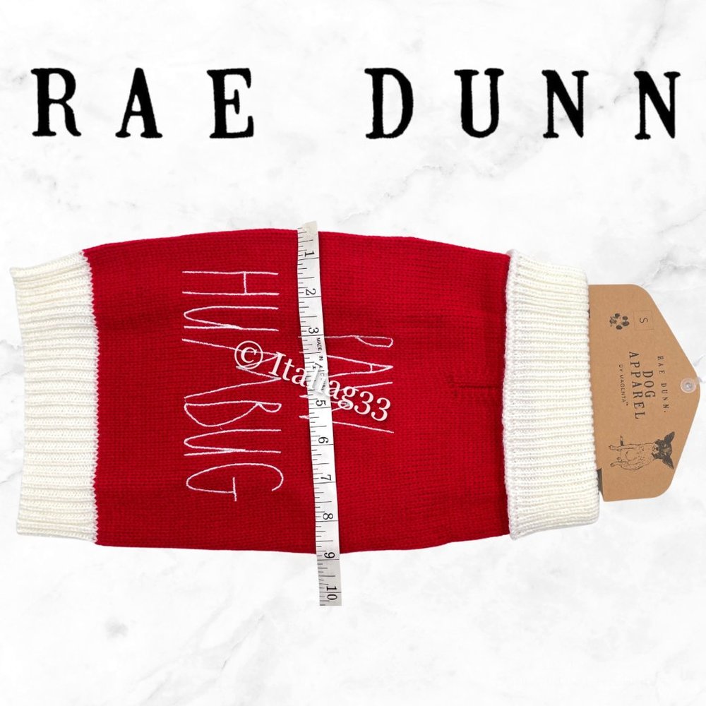 Rae Dunn Dog Sweater PAW HUMBUG Sz Small Winter Coat Clothing Red & Cream NEW - Picture 6 of 9